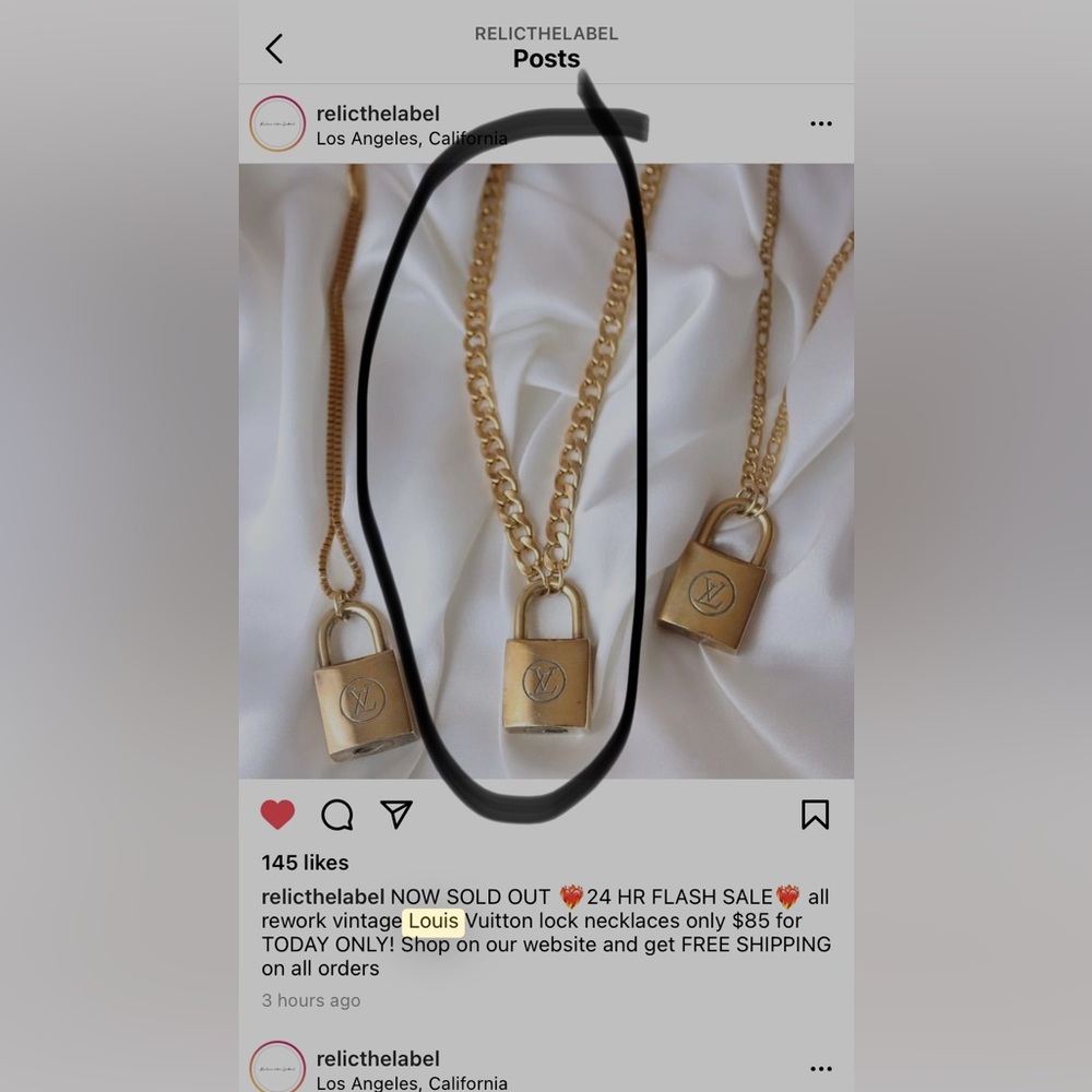 Reworked vintage Louis Vuitton lock necklace